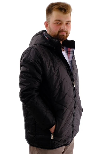 Mode XL Büyük Beden Erkek Kapitone Mont Kapüşonlu U24606 Antrasit - Resim 3