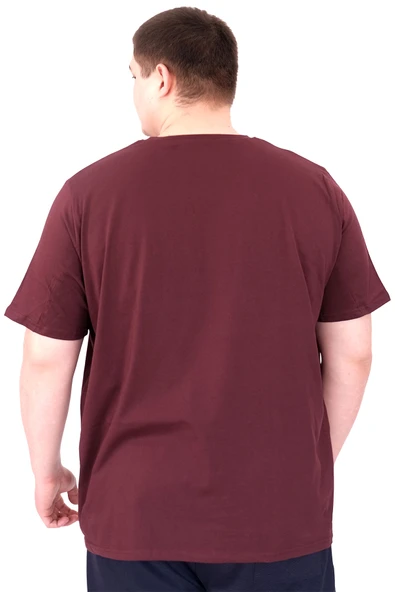 Mode XL Büyük Beden Erkek T-Shirt Bisiklet Yaka STATUE U25027 Mürdüm - Resim 2