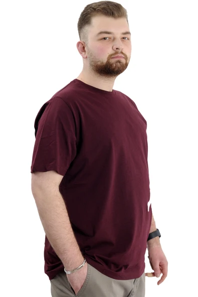 Mode XL Büyük Beden Erkek Bisiklet Yaka T-Shirt Baskılı AWESOME U24038 Mürdüm - Resim 3