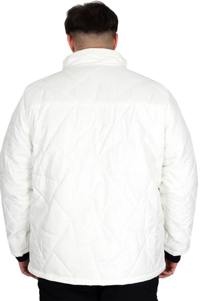 Mode XL Büyük Beden Erkek Dik Yaka Kapitone Mont U24613 Ekru - 4