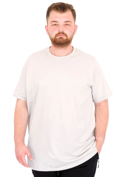 Mode XL Büyük Beden Erkek T-Shirt Bisiklet Yaka Basic U25162 Gri ürün görseli