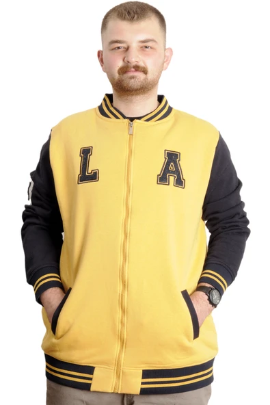 Mode XL Büyük Beden Erkek Kolej Mont Nakışlı Ceket 23632 Hardal ürün görseli 1