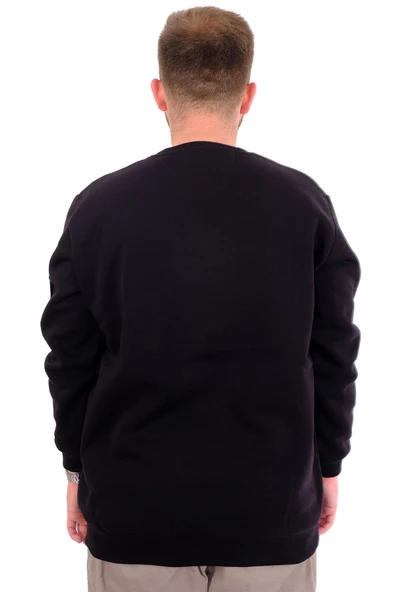 Mode XL Büyük Beden Erkek Sweatshirt 3 İplik Şardonlu DIVISION U24548 Siyah - Resim 4