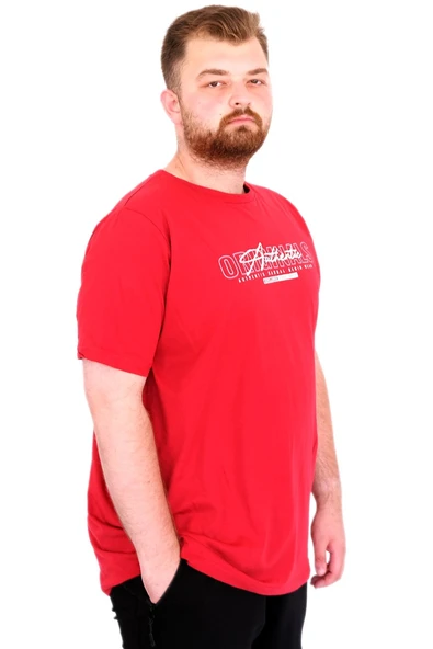 Mode XL Büyük Beden Erkek T-Shirt Bisiklet Yaka ORIGINALS U25038 Bordo - Resim 6