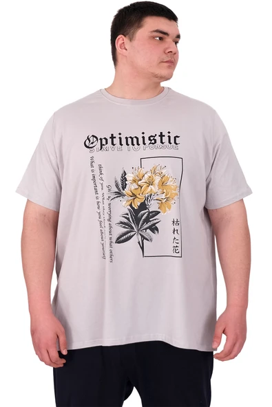 Mode XL Büyük Beden Erkek T-Shirt Bisiklet Yaka OPTIMISTIC U25028 Gri ürün görseli 1