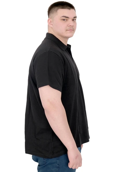 Mode XL Büyük Beden Erkek T-Shirt Polo Flag U25304 Siyah - Resim 2