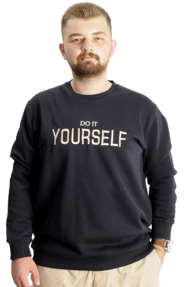Mode XL Büyük Beden Erkek Sweat BisYaka Do İt Yourself 23168 Lacivert ürün görseli