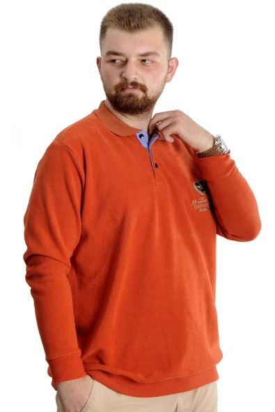 Mode XL Büyük Beden Erkek Sweat Polo Selanik Classic Sport 23444 Kiremit - Resim 3