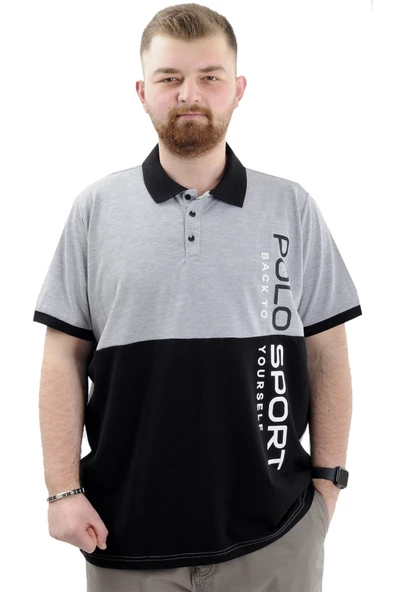 Mode XL Büyük Beden Erkek Polo Yaka T-Shirt POLO SPORT U24323 Siyah-Gri ürün görseli