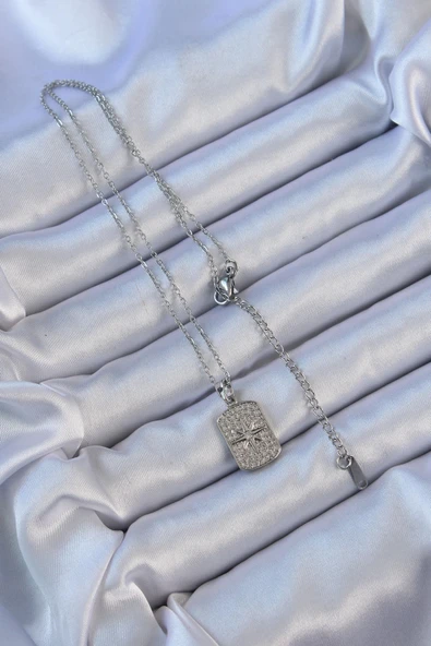 pilelistore 316L Çelik Zincir Gümüş Renk Zirkon Taşlı Kutup Yıldızlı Vintage Kolye - TJ-BKO9124 - 2