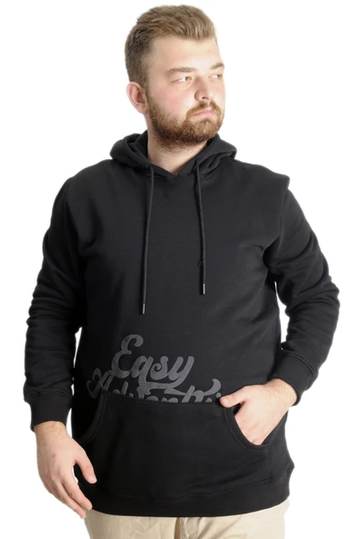 Mode XL Büyük Beden Erkek Sweat Kanguru Cep Easy Adventure 23527 Siyah ürün görseli