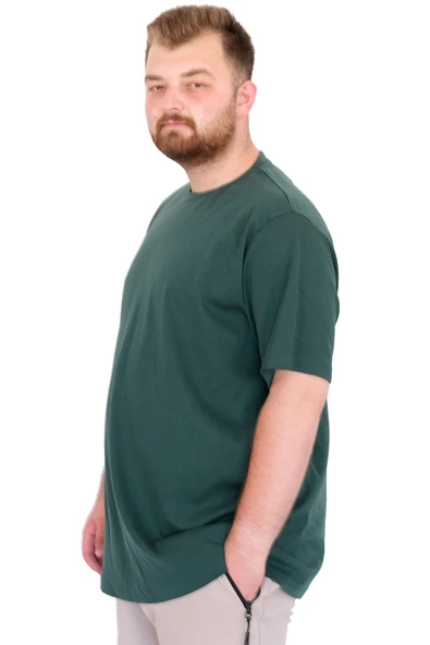 Mode XL Büyük Beden Erkek T-Shirt Bisiklet Yaka U25035 Nefti - Resim 2