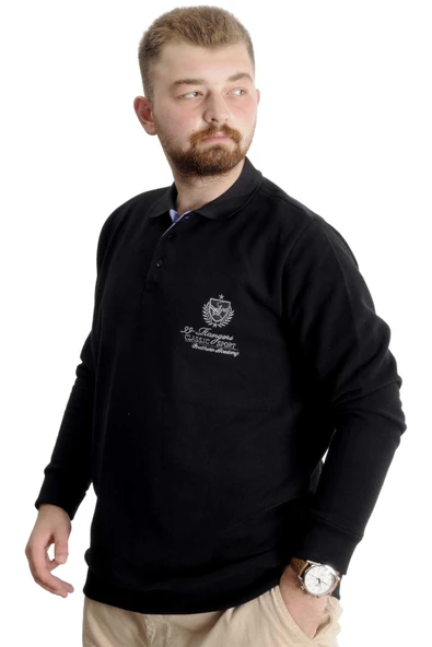 Mode XL Büyük Beden Erkek Sweat Polo Selanik Classic Sport 23444 Siyah - 2
