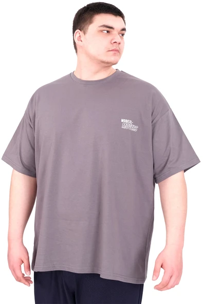 Mode XL Büyük Beden Erkek T-Shirt Bisiklet Yaka FAITH U25030 Füme ürün görseli