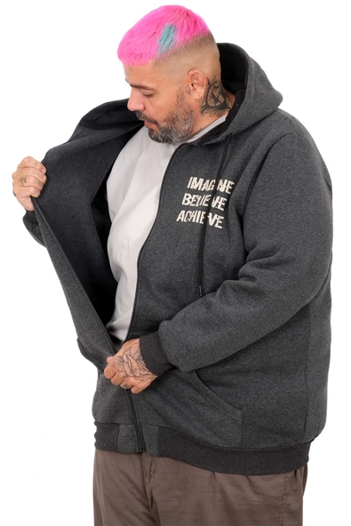 Mode XL Erkek Büyük Beden Sweat Kapşon Ferm. Baskılı 24538 - Resim 2