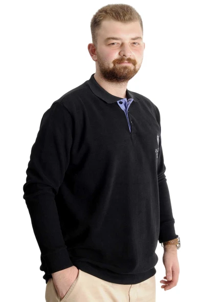 Mode XL Büyük Beden Erkek Sweat Polo Selanik Classic Sport 23444 Siyah - 3