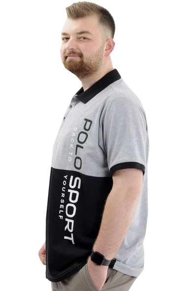 Mode XL Büyük Beden Erkek Polo Yaka T-Shirt POLO SPORT U24323 Siyah-Gri - Resim 2