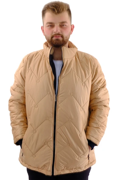 Mode XL Erkek Büyük Beden Dik Yaka Ribanalı Kol Fermuarlı Mont U24611 Açık Kahve