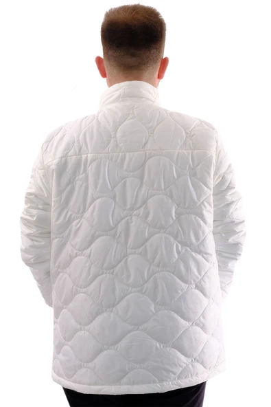 Mode XL Erkek Büyük Beden Dik Yaka Ribanalı Kol Fermuarlı Mont U24611 Beyaz - Resim 4