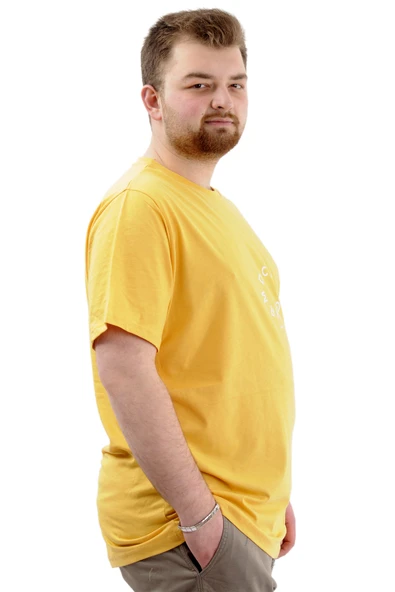 Mode XL Erkek Büyük Beden Tişört Baskılı Bisiklet Yaka LONDON U24062 Hardal - Resim 3