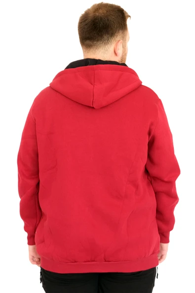 Mode XL Büyük Beden Erkek Kapüşonlu Fermuarlı Sweatshirt U25803 Bordo - Resim 4