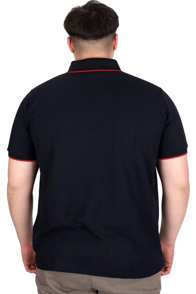 Mode XL Büyük Beden Erkek Polo Yaka Tişört Waffle Mr.Polo U24298 Lacivert - Resim 4