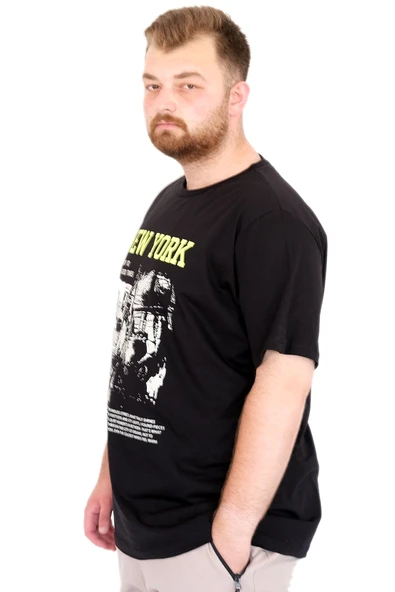 Mode XL Büyük Beden Erkek T-Shirt Bisiklet Ysks NEW YORK U25036 Siyah - Resim 2
