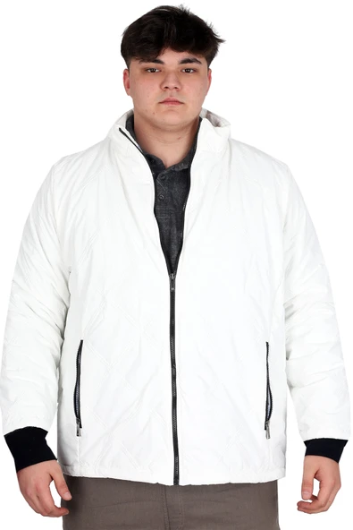 Mode XL Büyük Beden Erkek Dik Yaka Kapitone Mont U24612 Ekru ürün görseli