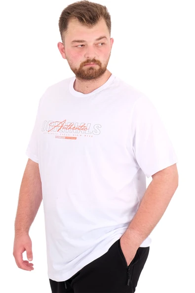 Mode XL Büyük Beden Erkek T-Shirt Bisiklet Yaka ORIGINALS U25038 Beyaz - Resim 2