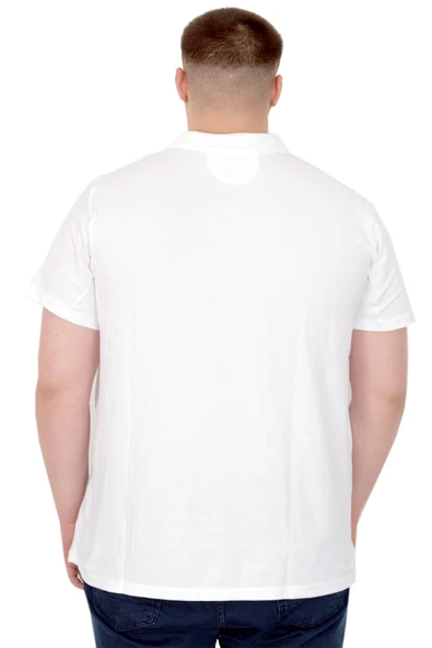 Mode XL Büyük Beden Erkek T-Shirt Polo Flag U25304 Beyaz - Resim 3