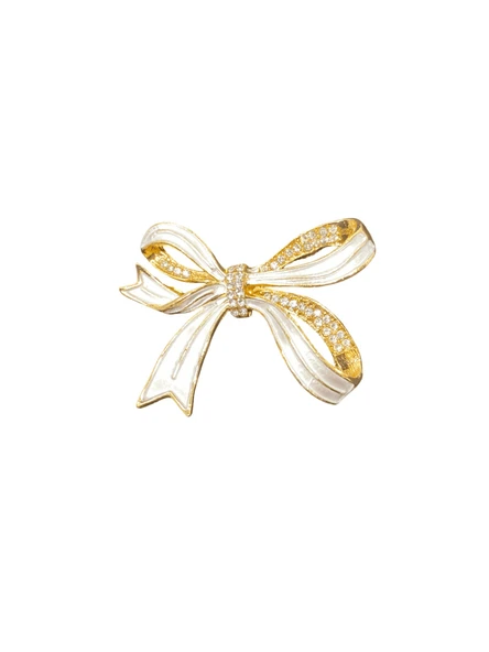 Altın Renk Parlak Taşlı Fiyonk Model Şık Özel Günler Bijuteri Broş | Zarif ve Işıltılı Tasarım ürün görseli 1