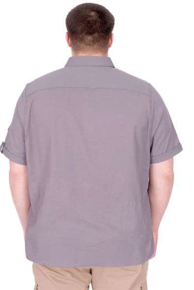 Mode XL Büyük Beden Erkek Gömlek Çift Cep Kapaklı Gabardin U25601 K.Gri - Resim 3