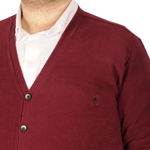 Mode XL Büyük Beden Erkek Hırka Vanize Selanik Düğmeli 20548 Bordo - 4