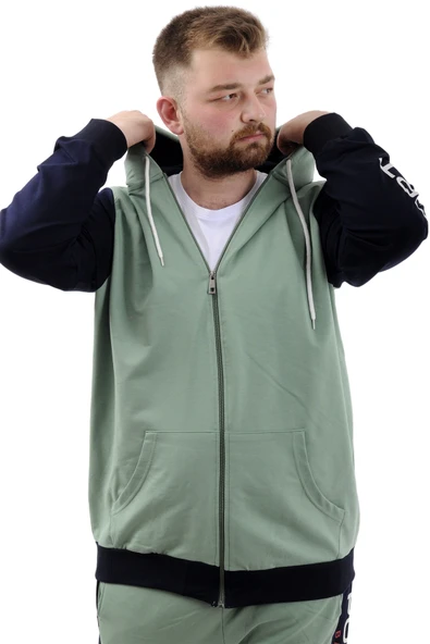 Mode XL Büyük Beden Erkek Eşofman Üstü Fermuarlı Kapüşonlu SPORT U24523 Çağla ürün görseli 1