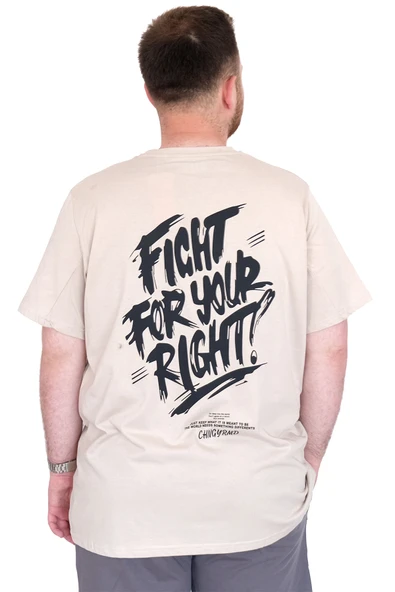 Mode XL Büyük Beden Erkek T-Shirt Bisiklet Yaka Compaes U25021 Bej - Resim 5