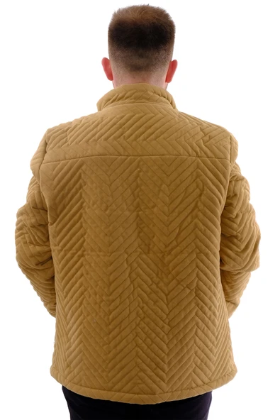 Mode XL Erkek Büyük Beden Dik Yaka Ribanalı Kol Fermuarlı Mont U24611 Kahverengi - Resim 4