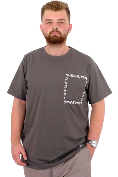 Mode XL Erkek Büyük Beden T-Shirt Pamuklu Baskılı Bisiklet Yaka Tişört NUMBER U24051 Haki ürün görseli