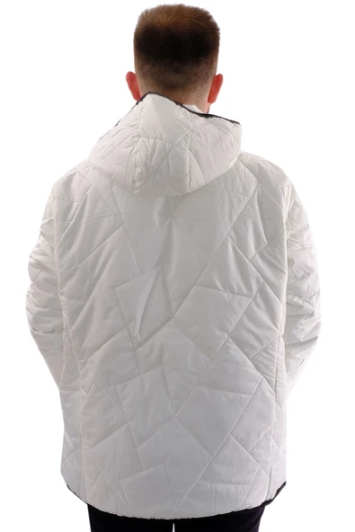 Mode XL Büyük Beden Erkek Kalın Şişme Mont Kapüşonlu U24605 Ekru - Resim 4