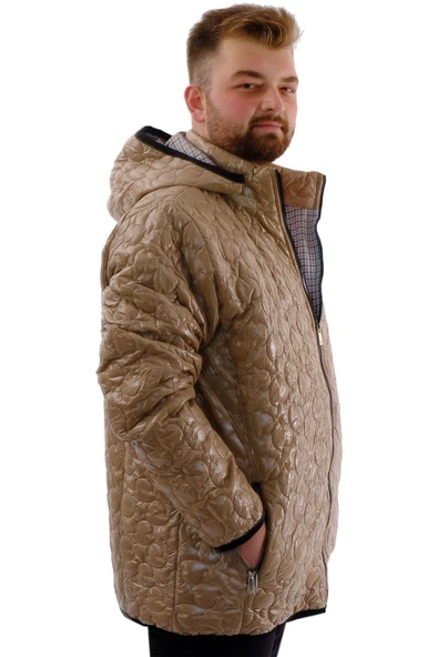 Mode XL Büyük Beden Erkek Kapitone Mont Kapüşonlu U24606 Kahverengi - 3