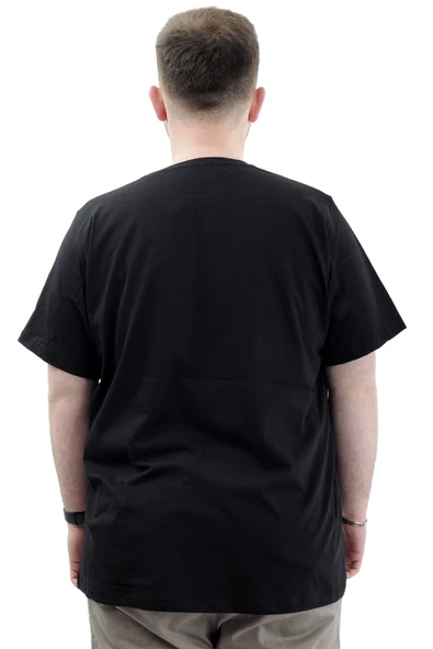 Mode XL Erkek Büyük Beden T-Shirt Pamuklu Baskılı Bisiklet Yaka Tişört LIMITED U24052 Siyah - Resim 4