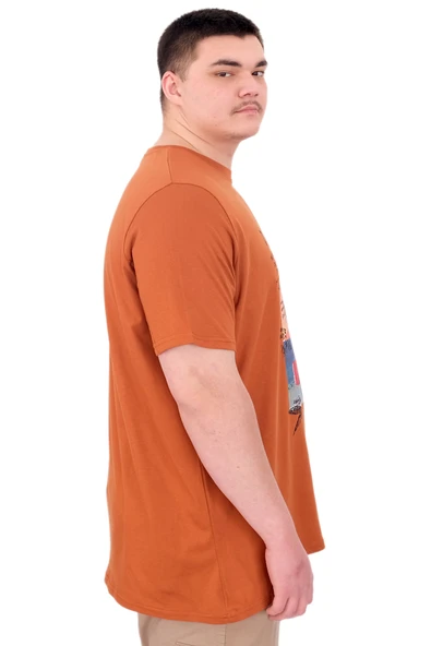 Mode XL Büyük Beden Erkek Baskılı T-Shirt Palm Dream U25026 Tarçın - Resim 2