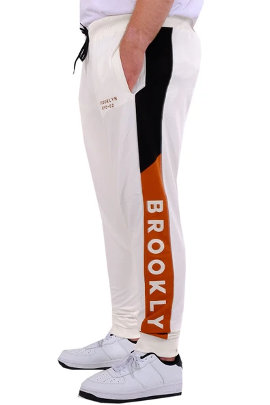 Mode XL Büyük Beden Erkek Eşofman Altı İnterlok Garnili BROOKLYN 24517 Ekru - Resim 2