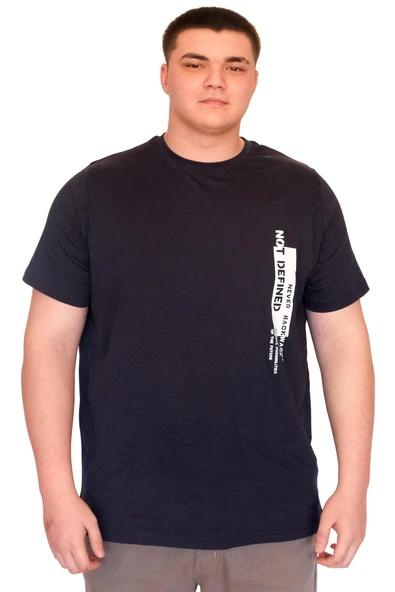 Mode XL Büyük Beden Erkek T-Shirt Bisiklet Yaka NOT DEFINETS Baskılı U25009 Lacivert ürün görseli