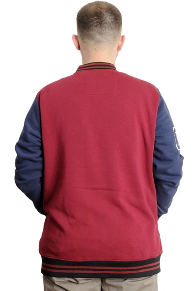 Mode XL Büyük Beden Erkek Kolej Mont Fermuarlı Ceket REPUTATION 23634 Bordo - 4