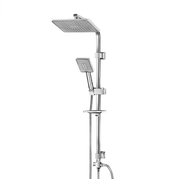 Robot Duş Seti Tam Takım Beyaz Krom Lüks Yağmurlama Fonksiyonlu El Duşu Başlıklı Vidalı Duş Sistemi - Resim 7