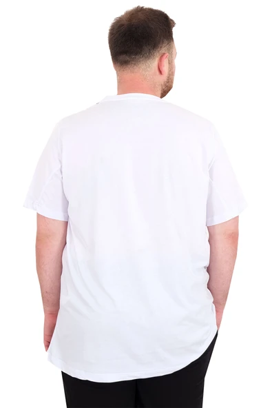 Mode XL Büyük Beden Erkek T-Shirt Bisiklet Yaka ORIGINALS U25038 Beyaz - Resim 4