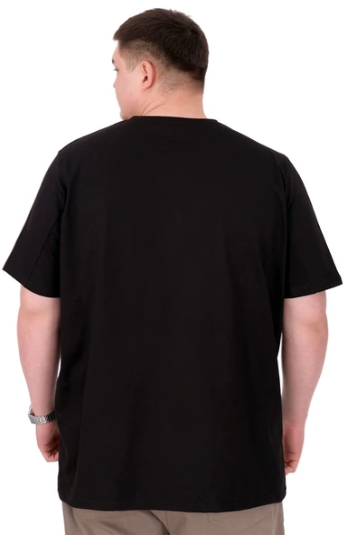 Mode XL Büyük Beden Erkek T-Shirt Bisiklet Yaka ROSE U25032 Siyah - Resim 3