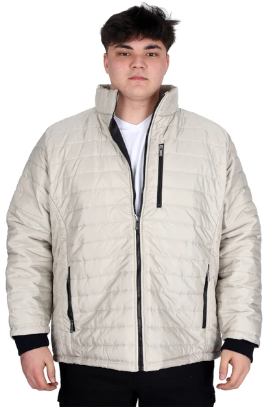 Mode XL Büyük Beden Erkek Dik Yaka Kapitone Mont U24613 Bej