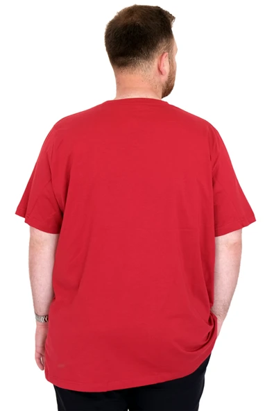 Mode XL Büyük Beden Erkek T-Shirt Bisiklet Yaka BOSTON U25037 Bordo - Resim 4