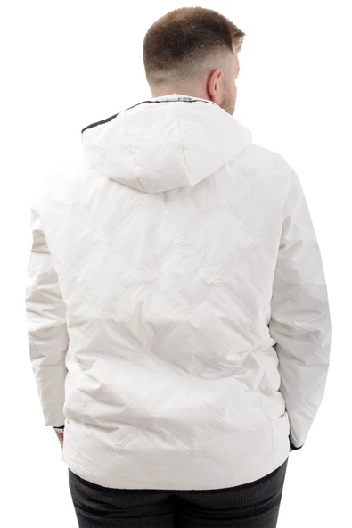 Mode XL Büyük Beden Erkek Kapitone Mont Kapüşonlu U24606 Ekru - 4